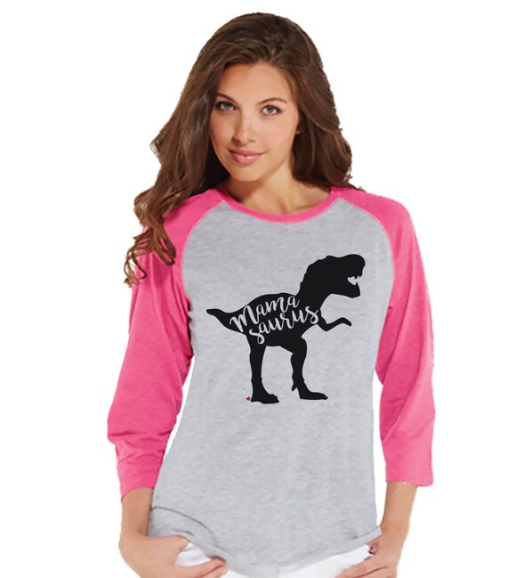 Mamasaurus Shirt - Womens Pink Raglan Shirt - Women's Baseball Tee - Dinosaur Shirt - Mother's Day Gift Idea - Family Outfits - Gift for Her Il_570xn