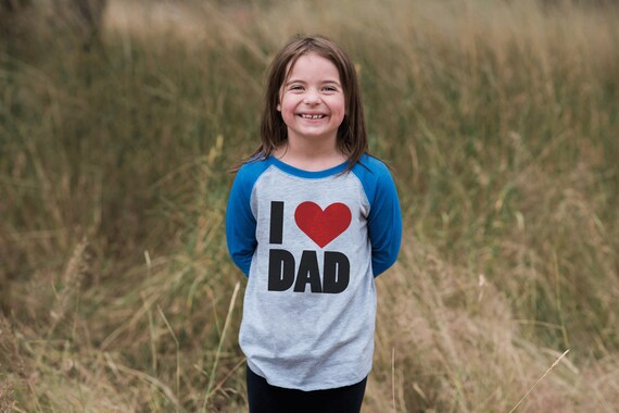 Kids Father's Day Shirt - I Heart Dad - Happy Fathers Day Gift, Baby Boys Love Dad Shirt - Toddler, Infant, Youth - Blue Raglan Shirt Il_570xn