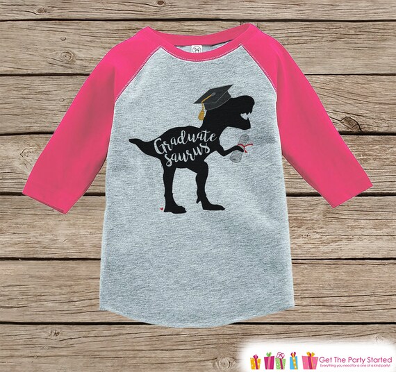 Girls Graduation Shirt - Dinosaur Graduation - Congrats Grad - Kids or Adults Pink Raglan - Preschool, Kindergarten, High School, College Il_570xn