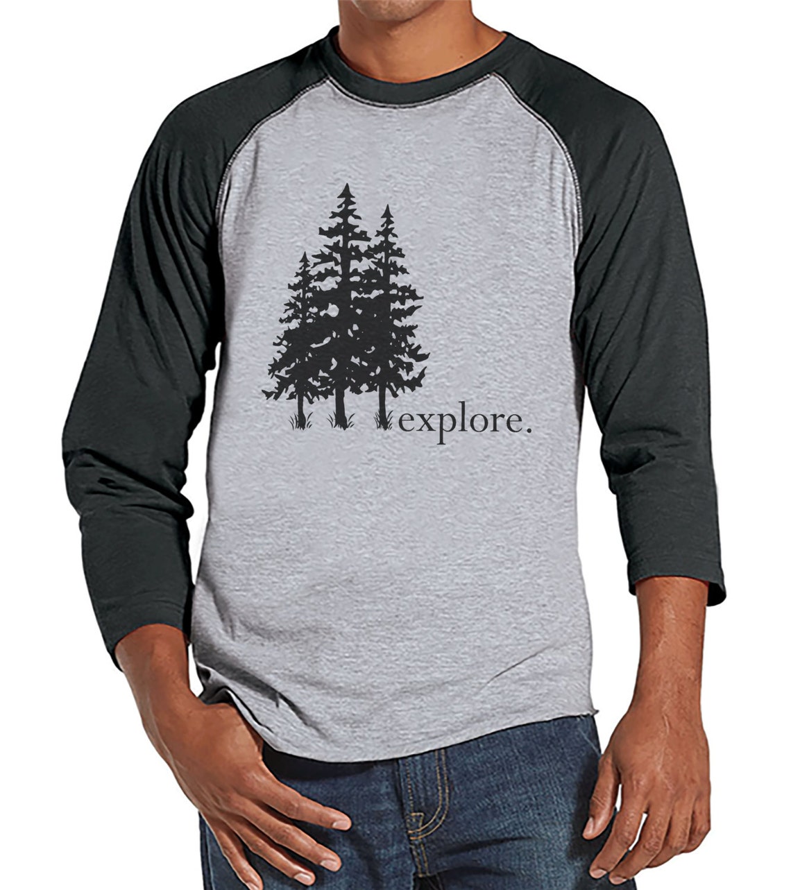 Mens Hiking Shirt Explore Shirt Men's Grey Raglan Etsy
