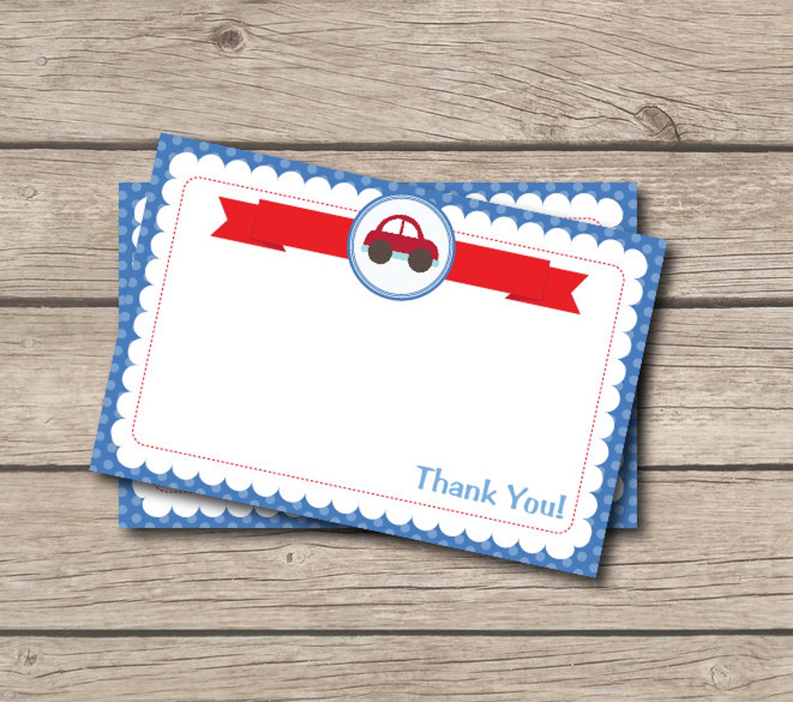 Car Thank You Note Car Birthday Party Thank You Card | Etsy
