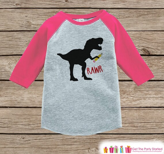 Dino Back to School Shirt - Girls Back To School Dinosaur Shirt - Dinosaur Shirt - Pink Raglan - School Tee - Back to School Shirt - Pencil Il_570xn