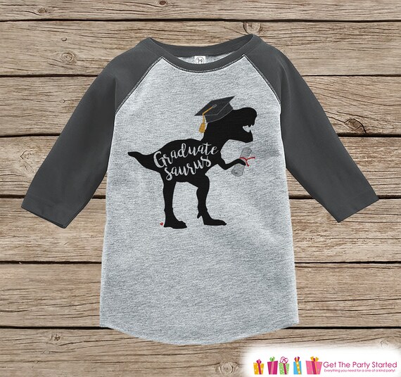 School Graduation Shirt - Dino Graduation Shirt - Congrats Grad - Kids or Adults Grey Raglan - Preschool, Kindergarten, High School, College Il_570xn