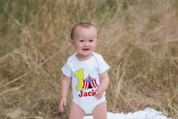 First Birthday Carnival Outfit - Personalized Carnival Bodysuit For Boy's 1st Birthday Party - Circus Onepiece Birthday Shirt w/ Name & Age Il_570xn