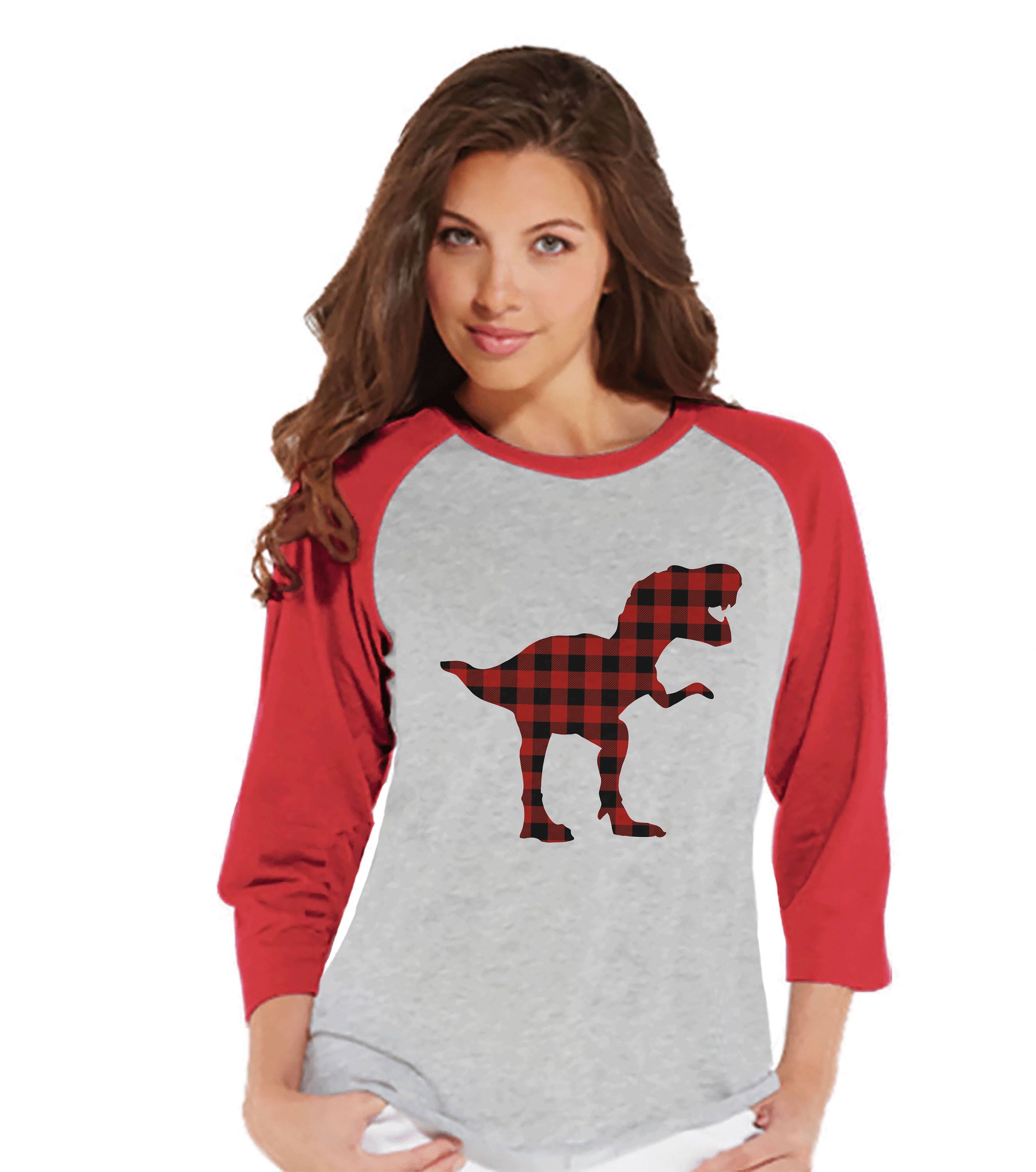Women's Dinosaur Shirt Buffalo Plaid Dino Red Raglan Etsy