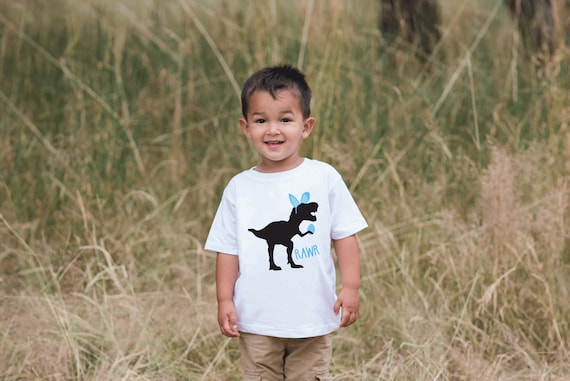 Kids Easter Shirt - Funny Dinosaur Easter Bunny Onepiece or Tshirt - Boys Happy Easter Shirt - Baby Toddler Youth Blue Bunny Ears Dino Shirt
