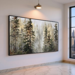Misty Pine Forest Canvas, Nature Landscape Wall Art, Foggy Woodland Scene, Rustic Home Decor Canvas, Ready to Hang Forest Painting