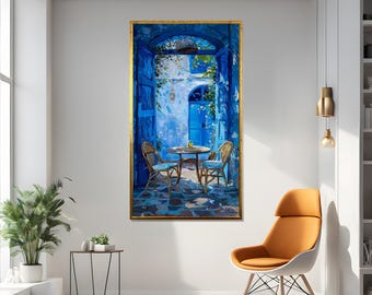 Blue Doorway Canvas, Mediterranean Patio Art, Seaside Blue Wall Art, Wall Art Canvas Design, Ready to Hang Decoration