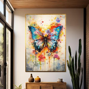 Colorful Butterfly Canvas, Floral Butterfly Wall Art, Multicolor Insect Poster, Wall Art Canvas Design, Ready To Hang Home Décor