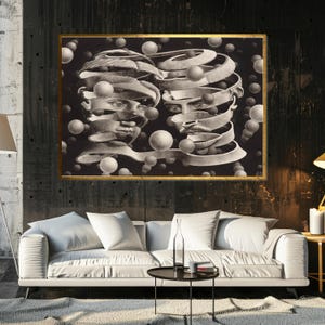 Surrealist Faces, Abstract Spiral Art, Escher Style Canvas, Optical Illusion Wall Art, Ready to Hang Canvas, Modern Art Poster Decor