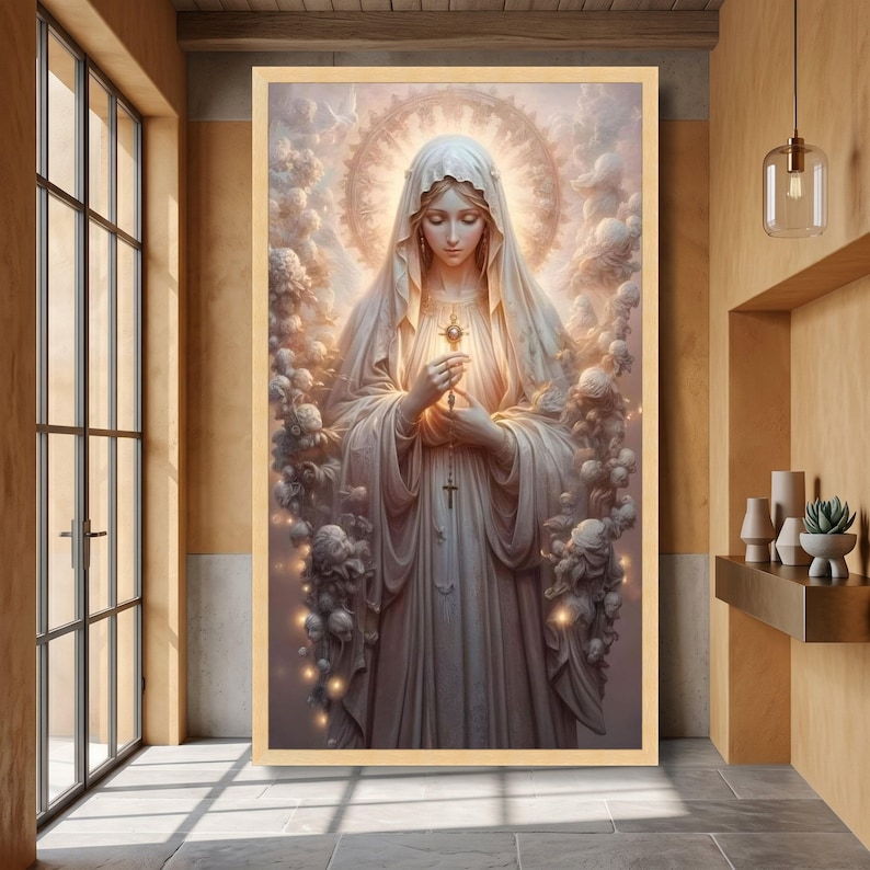 Holy Embrace Canvas, Virgin Mary Art, Religious Wall Decor, Spiritual Canvas Design, Ready to Hang, Blessed Mother Wall Art image 6