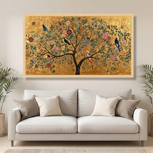 Gustav Klimt Tree of Life Canvas, Decorative Floral Wall Art, Gold Leaf Nature Painting, Bird and Flower Canvas, Elegant Home Decor image 6