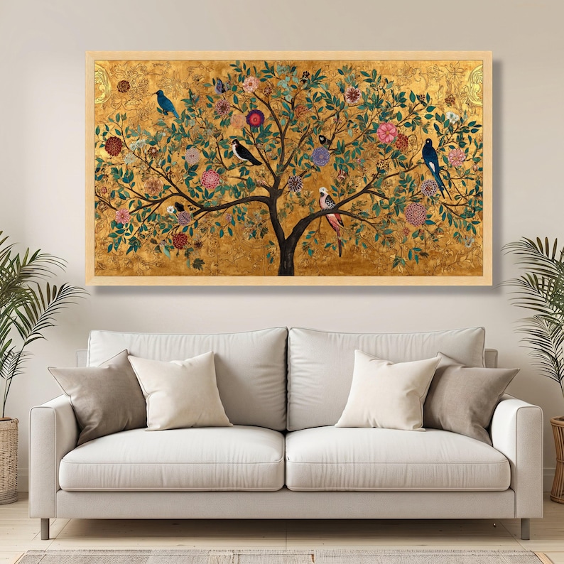 Gustav Klimt Tree of Life Canvas, Decorative Floral Wall Art, Gold Leaf Nature Painting, Bird and Flower Canvas, Elegant Home Decor image 6