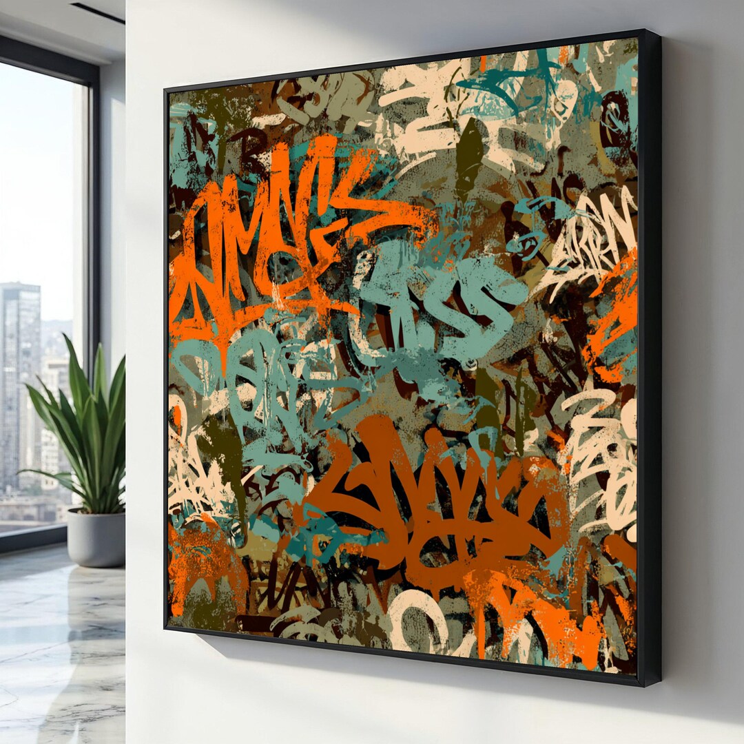 Urban Graffiti Style Canvas Wall Art, Abstract Street Art Design ...
