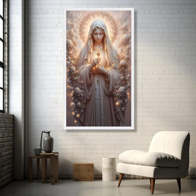 Holy Embrace Canvas, Virgin Mary Art, Religious Wall Decor, Spiritual Canvas Design, Ready to Hang, Blessed Mother Wall Art image 5
