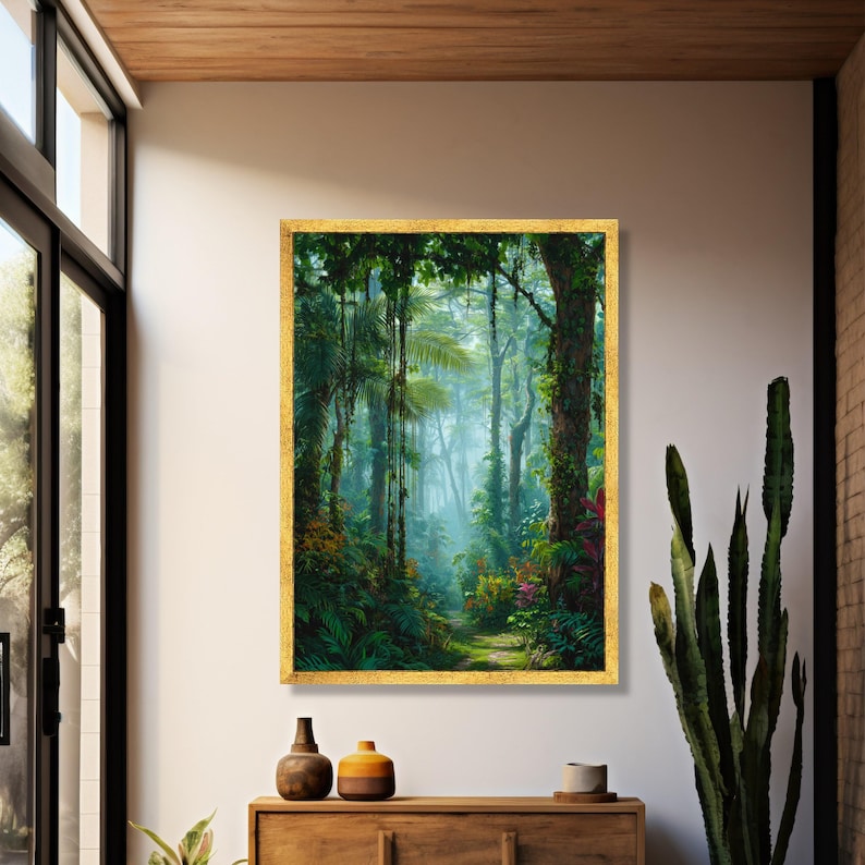 Lush Tropical Rainforest Path Canvas, Green Jungle Wall Art, Nature Landscape Decoration, Exotic Botanical Canvas, Ready to Hang Home Art image 2