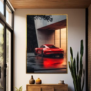 Sleek Red Sports Car Canvas, Luxury Car Wall Art, Red Car Poster, Automotive Canvas Design, Modern Home Decor, Ready to Hang