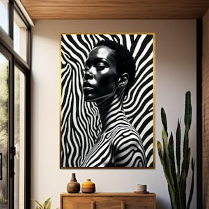 Zebra Stripes Portrait Canvas, Monochrome Art, Animal Theme Wall Art, Black and White Canvas Design, Ready to Hang Decoration
