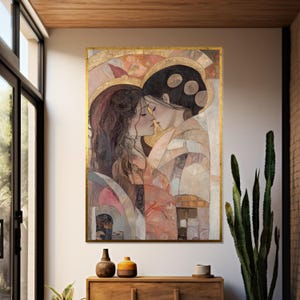 Embracing Lovers Canvas, Romantic Art, Abstract Couple Wall Art, Love Poster, Canvas Wall Art Design, Ready to Hang Home Decor