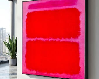 Abstract Red and Pink Blocks Canvas, Mark Rothko Inspired Wall Art, Modern Color Field Painting, Contemporary Canvas Decor, Bold Minimalist