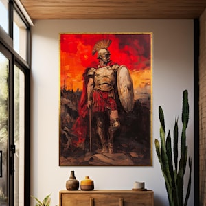 Roman Soldier Canvas, Gladiator Wall Art, Warrior Art Print, Ancient Rome Canvas, Wall Art Design, Ready to Hang Historical Decor