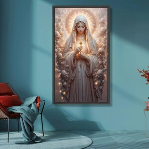 Holy Embrace Canvas, Virgin Mary Art, Religious Wall Decor, Spiritual Canvas Design, Ready to Hang, Blessed Mother Wall Art image 3