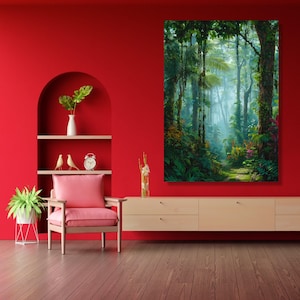 Lush Tropical Rainforest Path Canvas, Green Jungle Wall Art, Nature Landscape Decoration, Exotic Botanical Canvas, Ready to Hang Home Art image 6