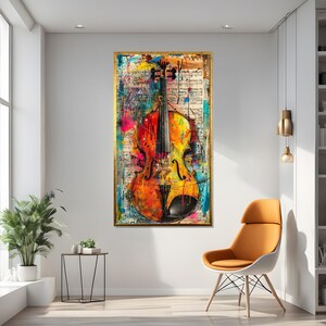 Colorful Violin Canvas, Musical Instrument Art, Abstract Music Canvas, Wall Art Canvas Design, Ready to Hang Decoration