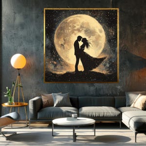Moonlit Romance Canvas, Couple Silhouette Art, Romantic Night Wall Decor, Starry Night Canvas Print, Wall Art Canvas Design, Ready to Hang
