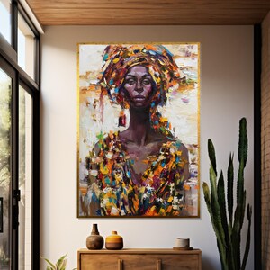 Colorful Woman Canvas, Abstract Portrait Art, Vibrant Headwrap Painting, Wall Art Canvas Design, Ready To Hang Home Decor