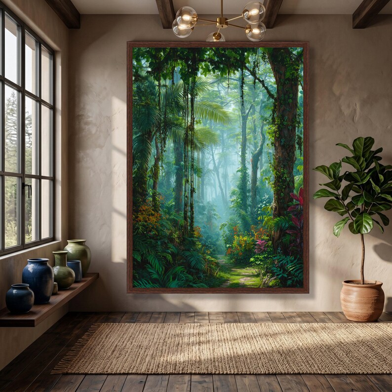 Lush Tropical Rainforest Path Canvas, Green Jungle Wall Art, Nature Landscape Decoration, Exotic Botanical Canvas, Ready to Hang Home Art image 8
