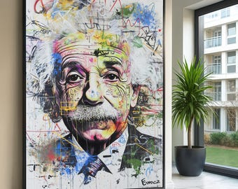 Colorful Einstein Canvas, Graffiti Style Albert Canvas, Artistic Einstein Wall Art, Wall Art Canvas Design, Ready to Hang Decoration