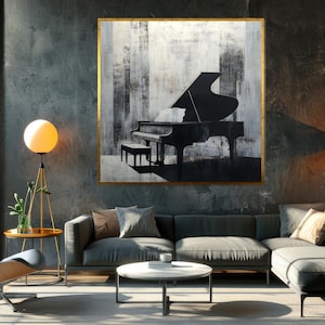 Grand Piano Canvas, Musical Art Print, Black and White Wall Art, Piano Wall Decor, Wall Art Canvas Design, Ready to Hang Decoration