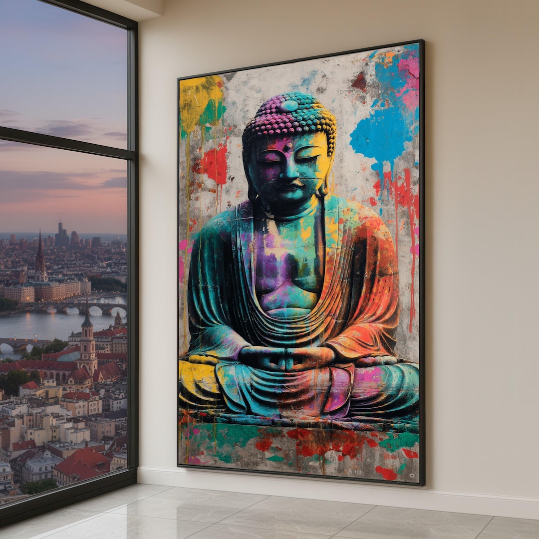 Colorful Buddha Meditation Canvas, Abstract Spiritual Wall Art ...