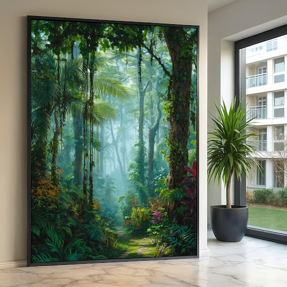 Lush Tropical Rainforest Path Canvas, Green Jungle Wall Art, Nature Landscape Decoration, Exotic Botanical Canvas, Ready to Hang Home Art