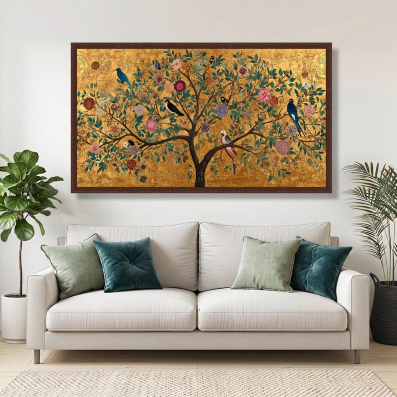 Gustav Klimt Tree of Life Canvas, Decorative Floral Wall Art, Gold Leaf Nature Painting, Bird and Flower Canvas, Elegant Home Decor image 5