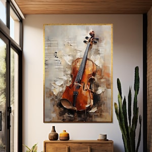 Violin Canvas Wall Art, Musical Instrument Print, Rustic Violin Poster, Elegant Wall Canvas Design, Ready to Hang Decoration