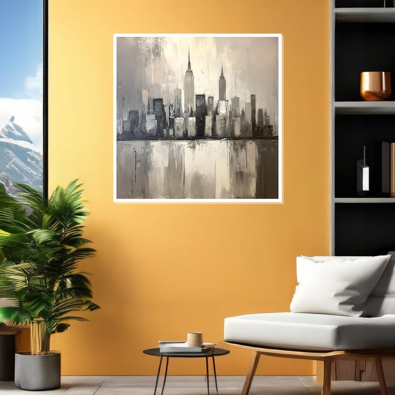 Monochrome Cityscape Canvas, Skyline Wall Art, Modern Urban Reflection ...