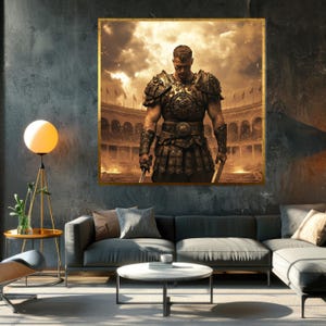 Roman Gladiator Canvas, Warrior Wall Art, Ancient Battle Print, Historical Canvas Design, Dramatic Poster, Ready to Hang Decoration