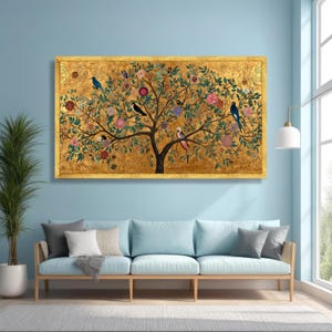 Gustav Klimt Tree of Life Canvas, Decorative Floral Wall Art, Gold Leaf Nature Painting, Bird and Flower Canvas, Elegant Home Decor image 2