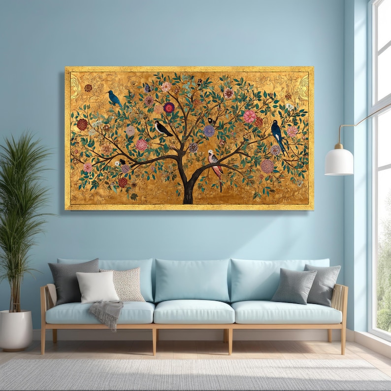 Gustav Klimt Tree of Life Canvas, Decorative Floral Wall Art, Gold Leaf Nature Painting, Bird and Flower Canvas, Elegant Home Decor image 2