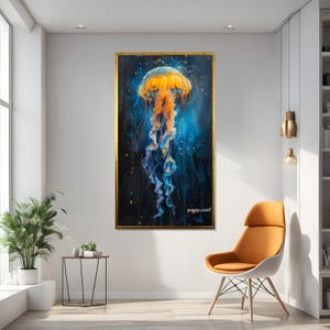 Arte en lienzo de medusas, temática oceánica, arte mural marino vibrante, diseño de lienzo de vida marina, póster abstracto del océano, decoración lista para colgar