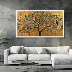 Gustav Klimt Tree of Life Canvas, Decorative Floral Wall Art, Gold Leaf Nature Painting, Bird and Flower Canvas, Elegant Home Decor image 7