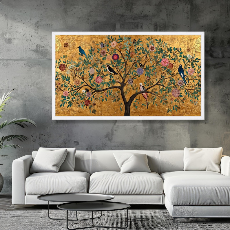 Gustav Klimt Tree of Life Canvas, Decorative Floral Wall Art, Gold Leaf Nature Painting, Bird and Flower Canvas, Elegant Home Decor image 7