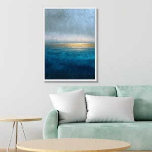 Abstract Ocean Horizon Canvas, Blue and Gold Wall Art, Modern Seascape, Contemporary Rothko Style Canvas, Coastal Home Decoration image 5