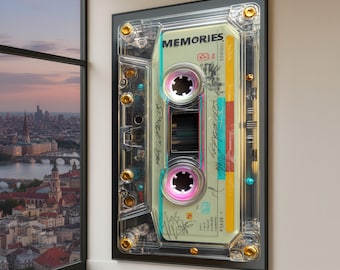 Vintage Memories Cassette Tape Canvas, Retro Music Wall Art, Nostalgic Tape Decor, Clear Case Audio Artwork, Hipster Home Decoration