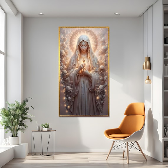 Holy Embrace Canvas, Virgin Mary Art, Religious Wall Decor, Spiritual Canvas Design, Ready to Hang, Blessed Mother Wall Art