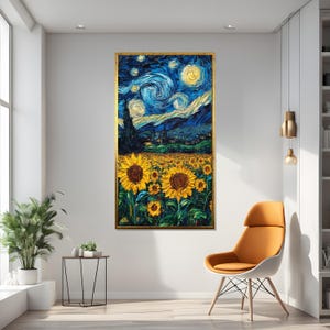 Starry Night Sunflowers Canvas, Van Gogh Art, Night Sky Floral Scene, Wall Art Canvas Design, Ready to Hang Decoration