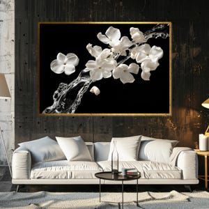Elegant Floral Splash Canvas, White Flower Wall Art, Nature Wall Print, Botanical Canvas Design, Ready To Hang Decoration