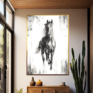 Galloping Horse Canvas, Black and White Animal Art, Horse Wall Print, Elegant Art Canvas Design, Ready to Hang Wall Décor